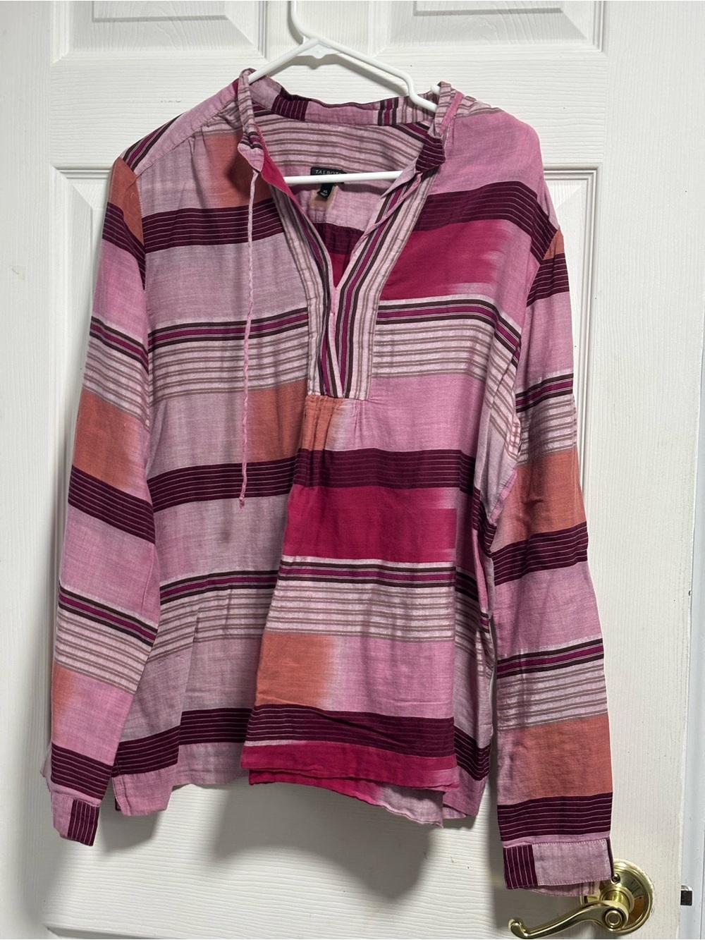 Talbots Pink and Burgundy Striped Hooded Pullover Shirt